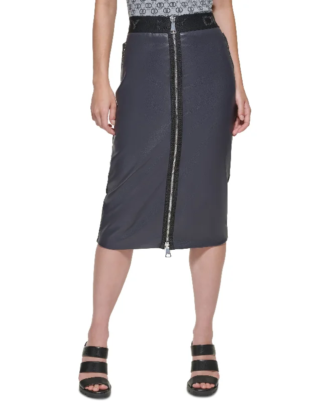 DKNY Womens Zip Front Mix Media Pencil Skirt maxi skirt elegant