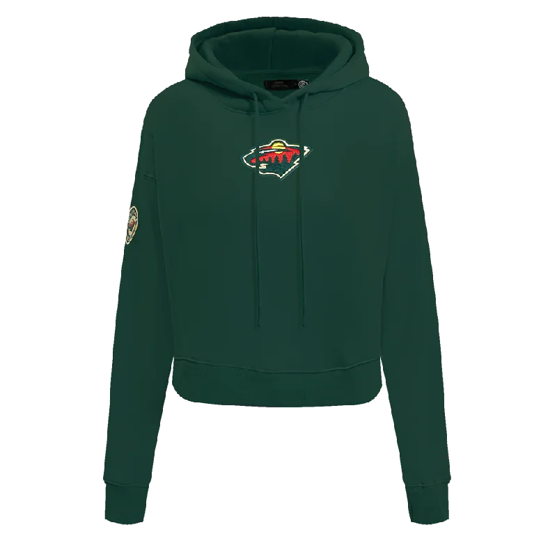 NHL MINNESOTA WILD CLASSIC WOMEN'S CROPPED FLC PO HOODIE (FOREST GREEN) Hoodie with Mesh Breathable Sporty