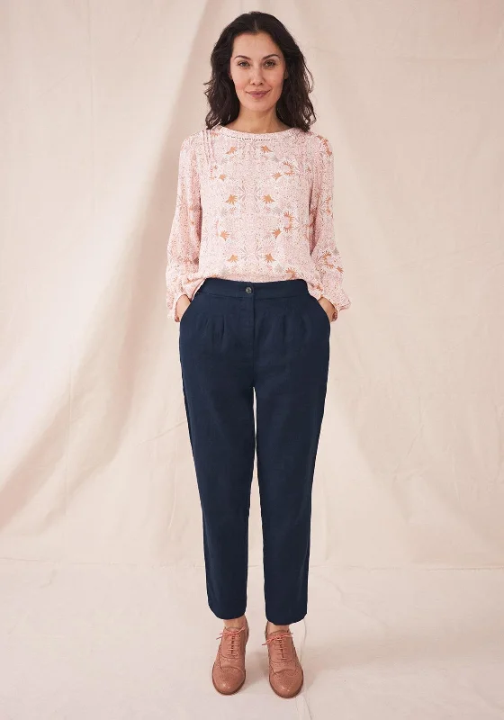 White Stuff Maddie Slim Linen Trousers, Navy Trousers Timeless Classic