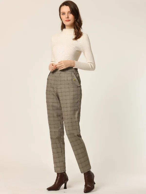 Vintage Tartan Plaid Pants Elastic Waist Straight Long Trousers Trousers Designer Luxury