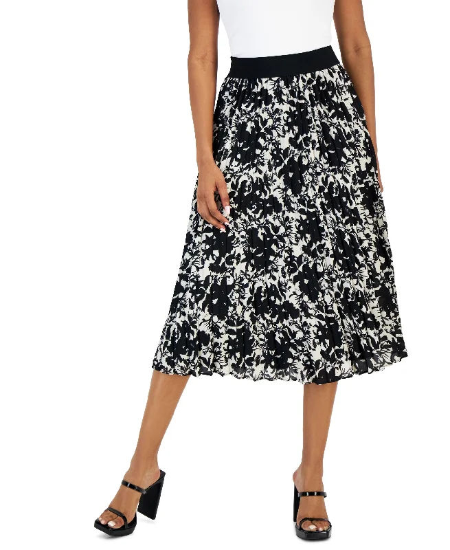 Women's Printed Pleated Midi Skirt cotton skirt soft