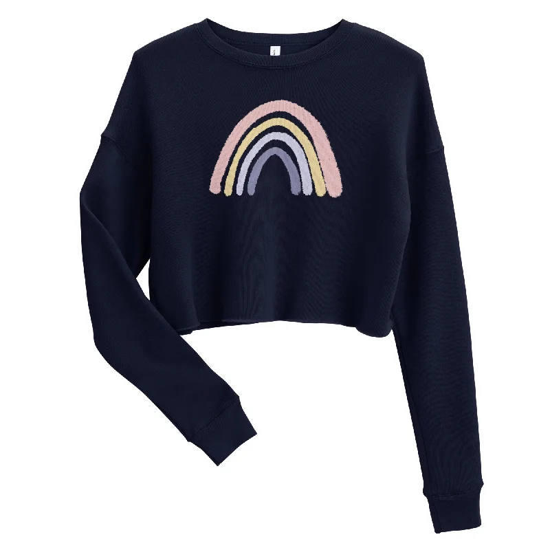 Watercolor Rainbow Cropped Sweatshirt Hoodie with Ribbed Hem Stretchable Secure