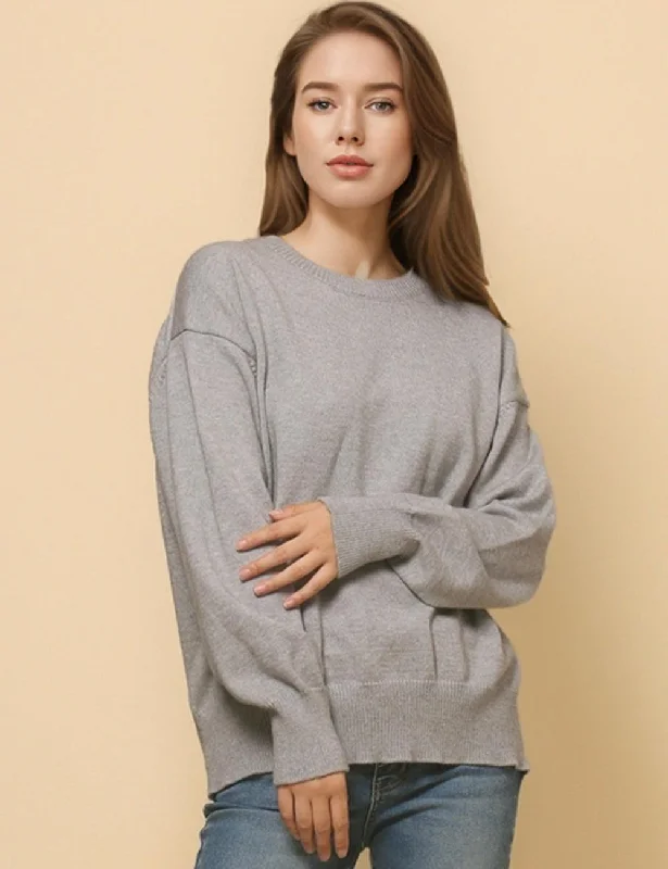 Ladies Drop Shoulder Round Neck Pullover Sweater SKT4782 Elegant Classic Vintage