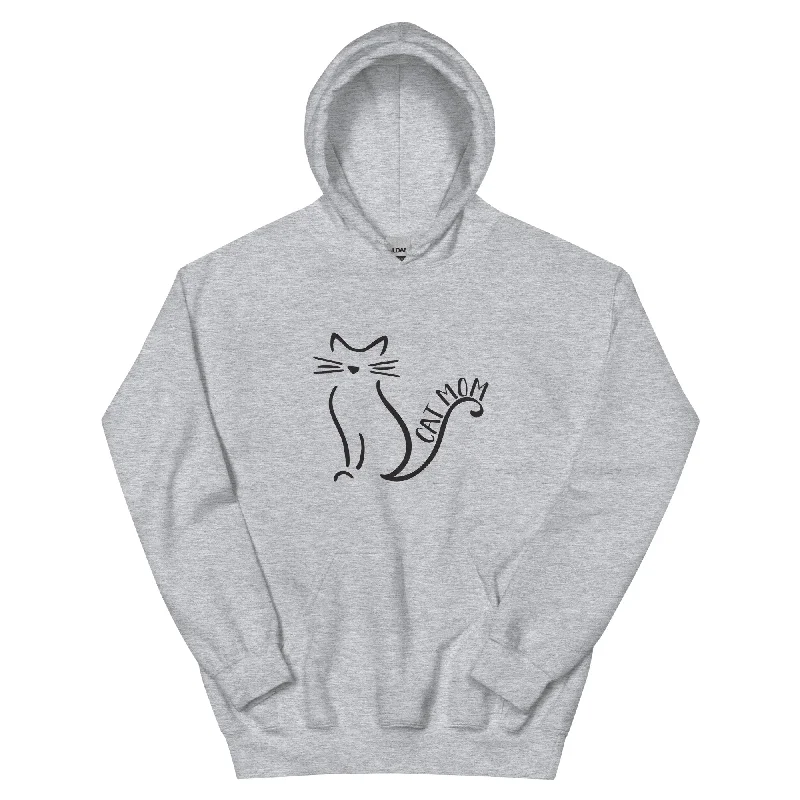 Cat Mom Outlined Hoodie Hoodie with Hem Detail Decorative Unique