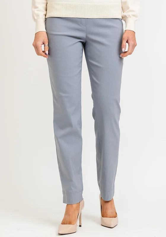 Robell Marie Full Length Slim Leg Trousers, Silver Grey Trousers sophisticated sleek