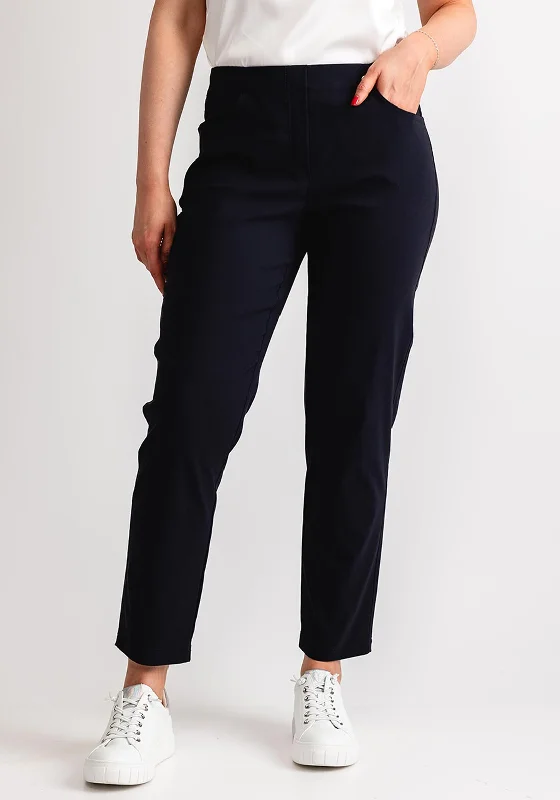 Robell Bella 09 Slim Cropped Trousers, Navy Trousers Summer Linen