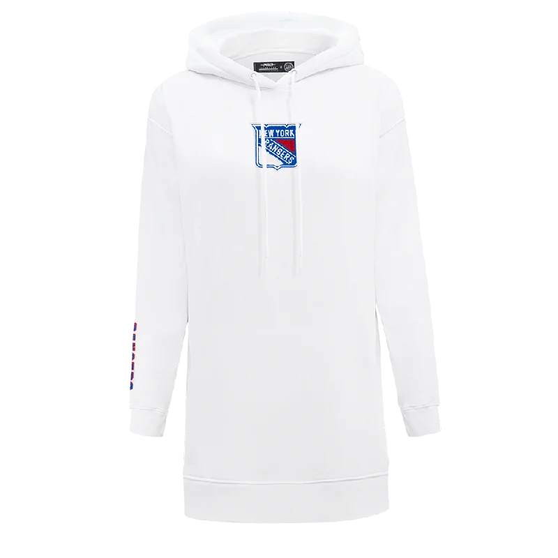 NHL NEW YORK RANGERS CLASSIC WOMEN'S FLC HOODIE DRESS (WHITE) Hoodie with Tie-Dye Psychedelic Retro