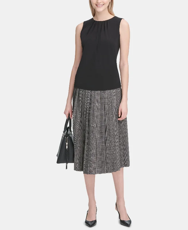 Calvin Klein Plaid Pleated A Line Skirt denim skirt classic