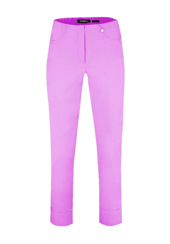 Robell Bella 09 Turn Up Ankle Grazer Trousers, Wild Rose Pink Trousers Travel Practical