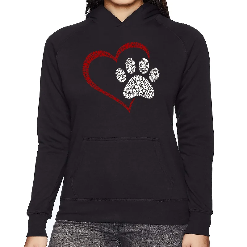 Paw Heart - Women's Word Art Hooded Sweatshirt Hoodie with Applique Textured Unique