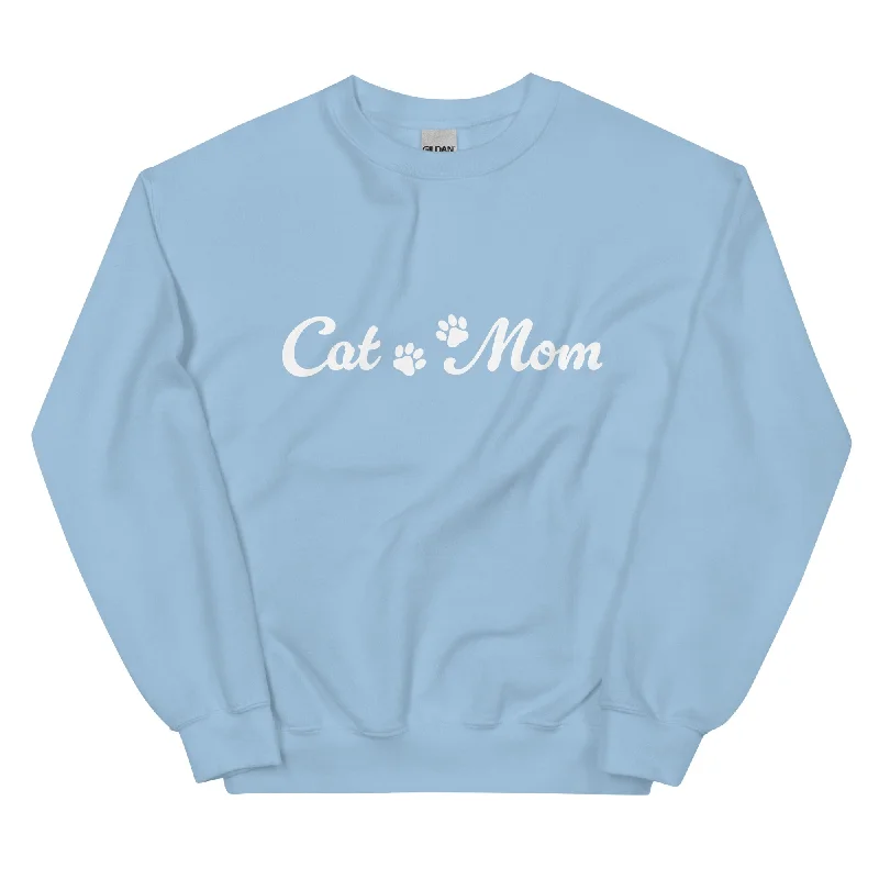 Paw Print Cat Mom Crewneck Sweatshirt Hoodie with Hem Elastic Stretchable Comfortable