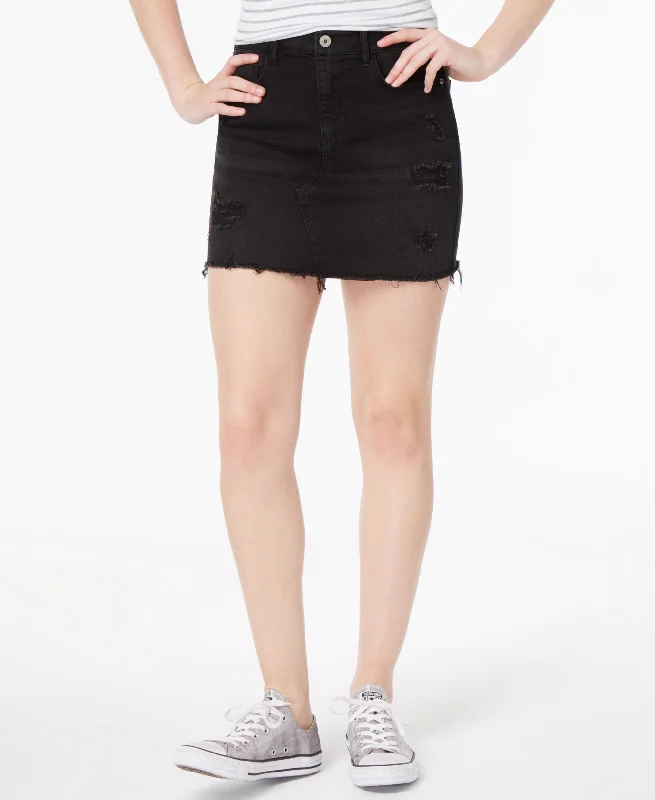 Vanilla Star Juniors Ripped Denim Mini Skirt cashmere skirt rich