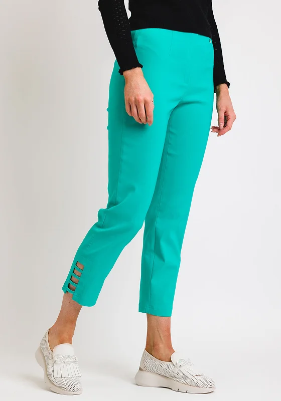 Robell Lena 09 Slim Fit Stretch Cropped Trousers, Jade Green Trousers Denim Distressed