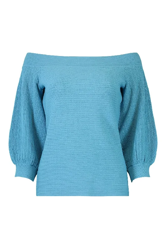 Gloria Sweater - Misty Blue Ribbed Striped Patterned