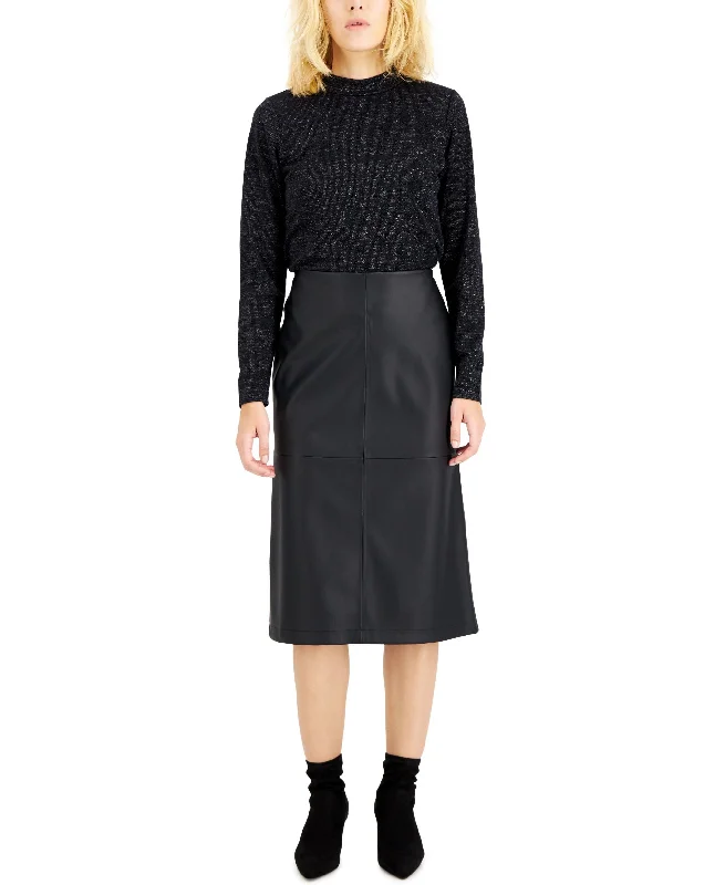 Alfani Faux Leather Midi Skirt linen skirt light