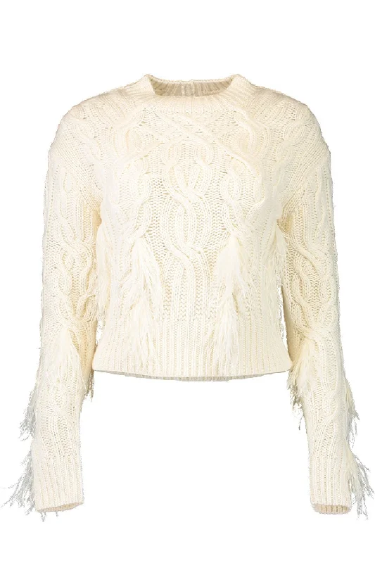 Feather Embellished Cable Sweater Stylish Fashionable Trendy