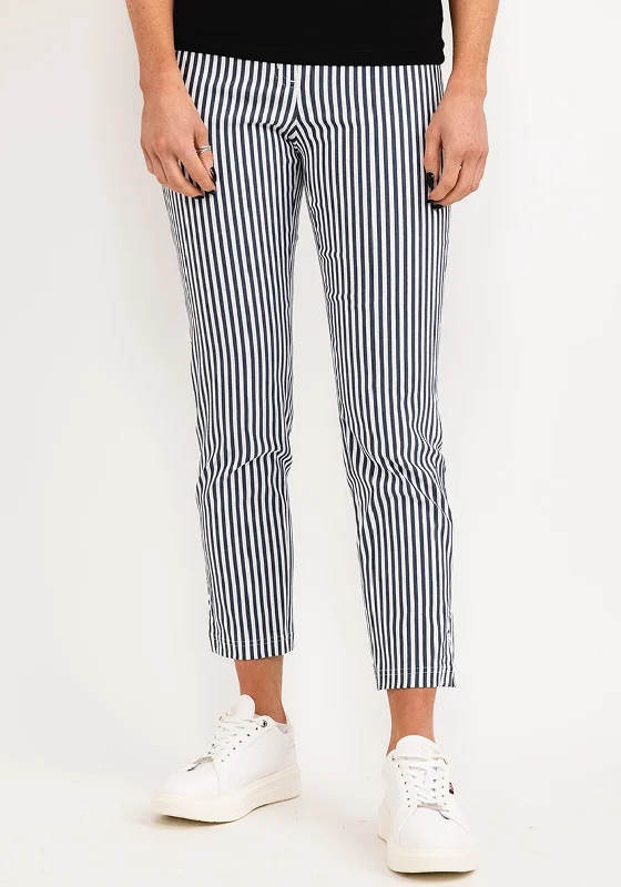 Robell Bella 09 Striped Ankle Grazer Trousers, Navy & White Trousers Fall Fleece