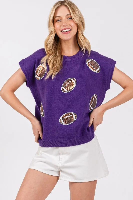 Women's Gameday Football Patch Sweater Top Terry Blend Velvet Blend Canvas Blend