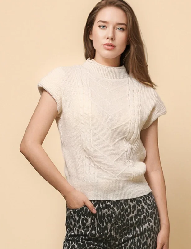 Ladies Solid Color Turtle Neck Sleeveless Sweater Vest SKT4760 Lace Blend Ribbed Blend Corduroy Blend