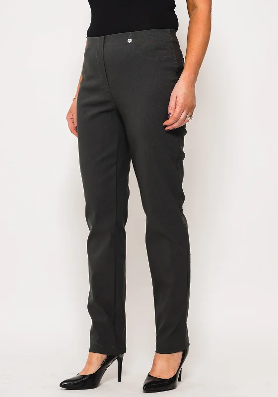 Robell Bella Full Length Stretch Trousers, Charcoal Grey Trousers Spring Floral