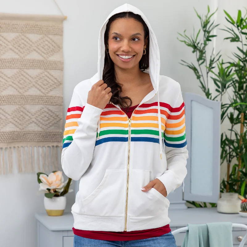 Retro Stripe Zip Up Hoodie Hoodie with Mock Neck Collared Structured