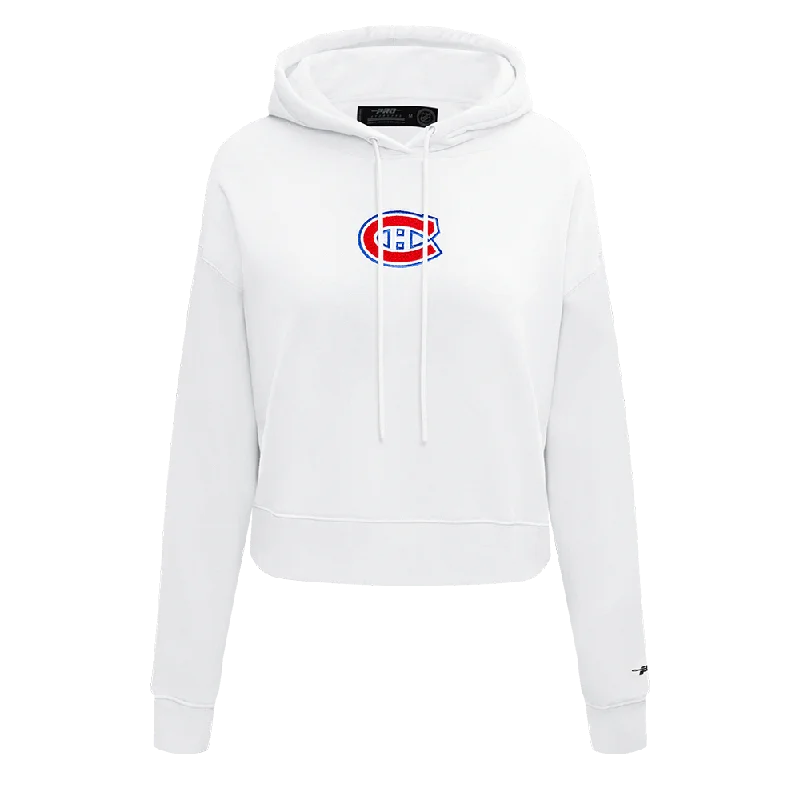 NHL MONTREAL CANADIENS CLASSIC WOMEN'S FLC CROPPED PO HOODIE (WHITE) Hoodie with Typography Text Message