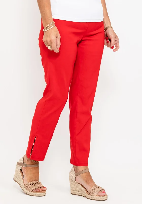 Robell Rose 09 Ankle Grazer Slim Trousers, Red Trousers Low Rise Relaxed