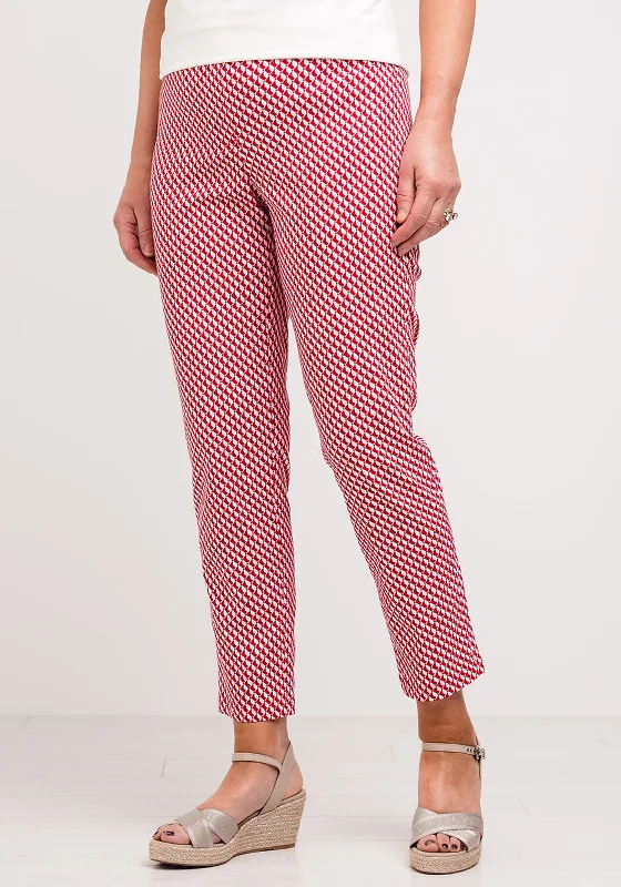 Robell Bella 09 Geo Print Slim Cropped Trousers, Red Trousers Mesh Breathable