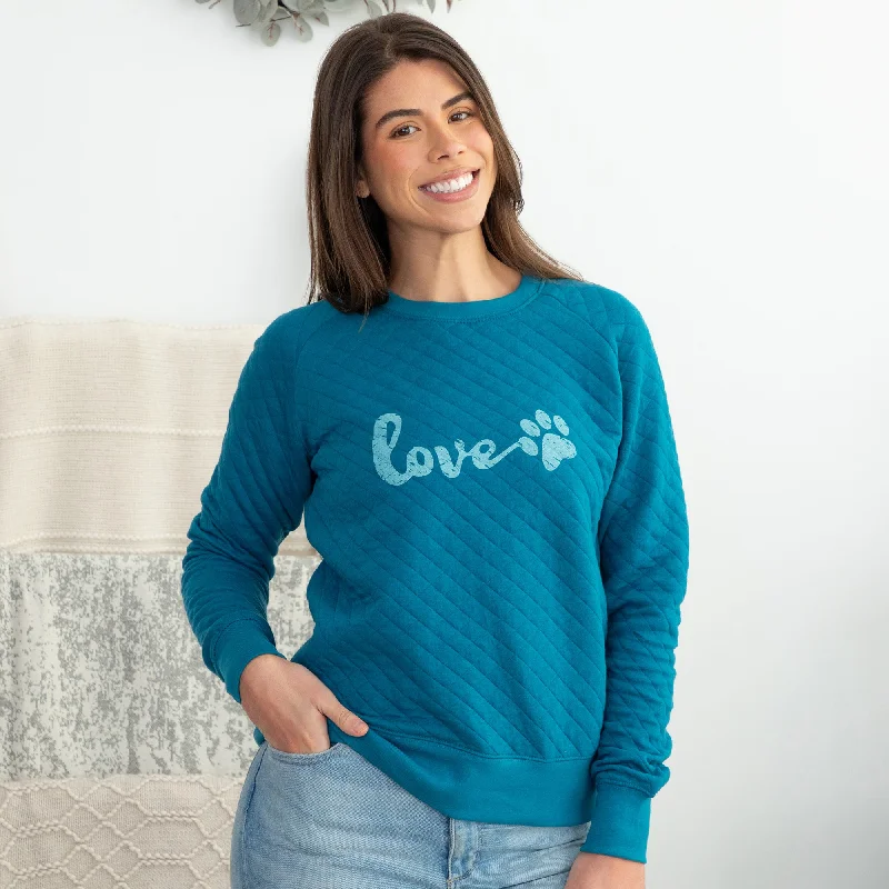 Quilted Love Paw Crewneck Sweatshirt Hoodie with Hem Patch Decorative Personalized