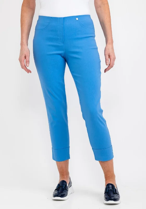 Robell Bella 09 Turn Up Ankle Grazer Trousers, Azure Blue Trousers Party Sparkling