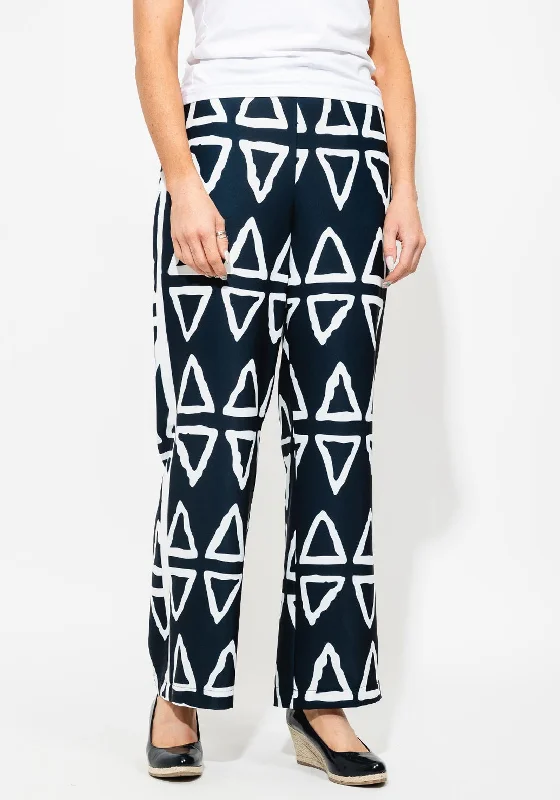 I.nco Abstract Print Wide Leg Trousers, Navy Trousers Bootcut Casual