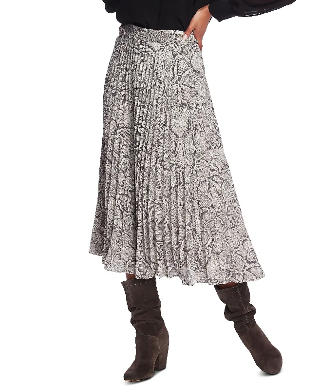 1.State Pleated Snake Print Midi Skirt cotton skirt soft