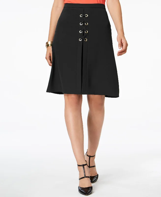 NY Collection Lace Up Grommet Embellished Skirt asymmetrical skirt cut