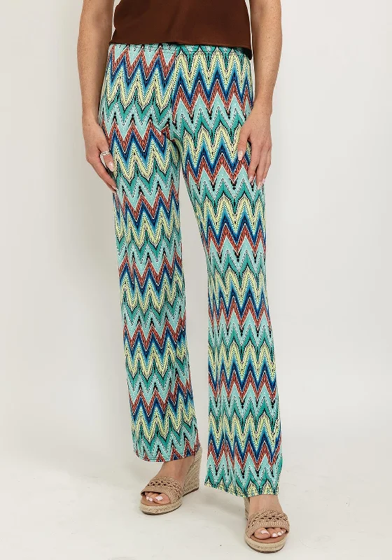 Seventy1 Abstract Print Casual Trousers, Teal Multi Trousers stylish elegant