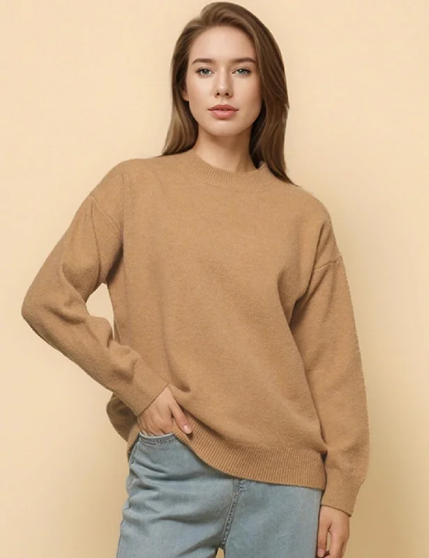 Ladies Round Neck Solid Color Pullover Knitted Sweater SKT4759 Chenille Blend Fleece Blend Nylon Blend