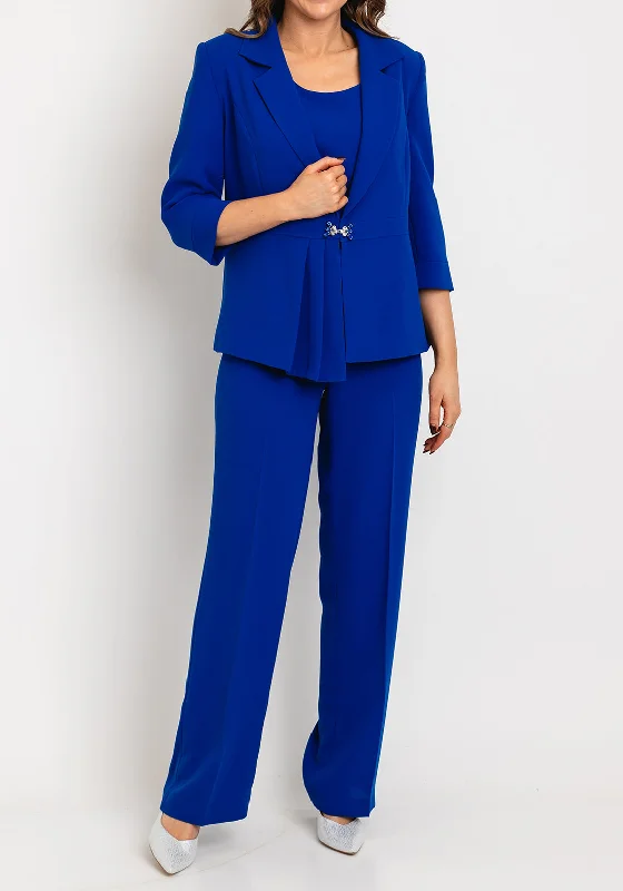 Ophelia Melita Venti 3 Piece Trouser Suit, Royal Blue Trousers Evening Elegant