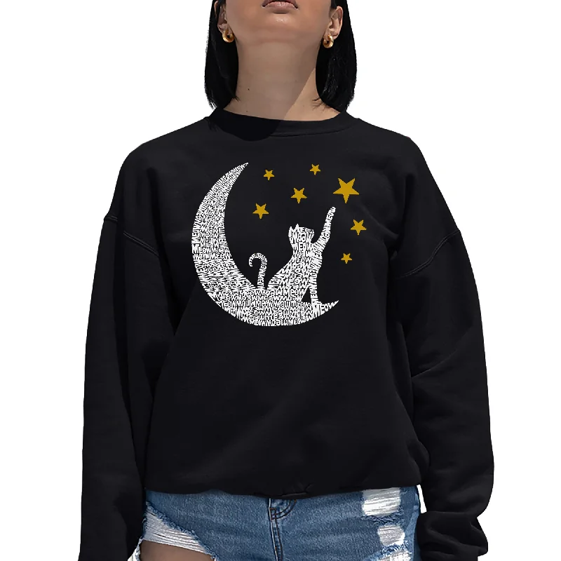 Cat Moon - Women's Word Art Crewneck Sweatshirt Hoodie with Velcro Closure Adjustable Secure