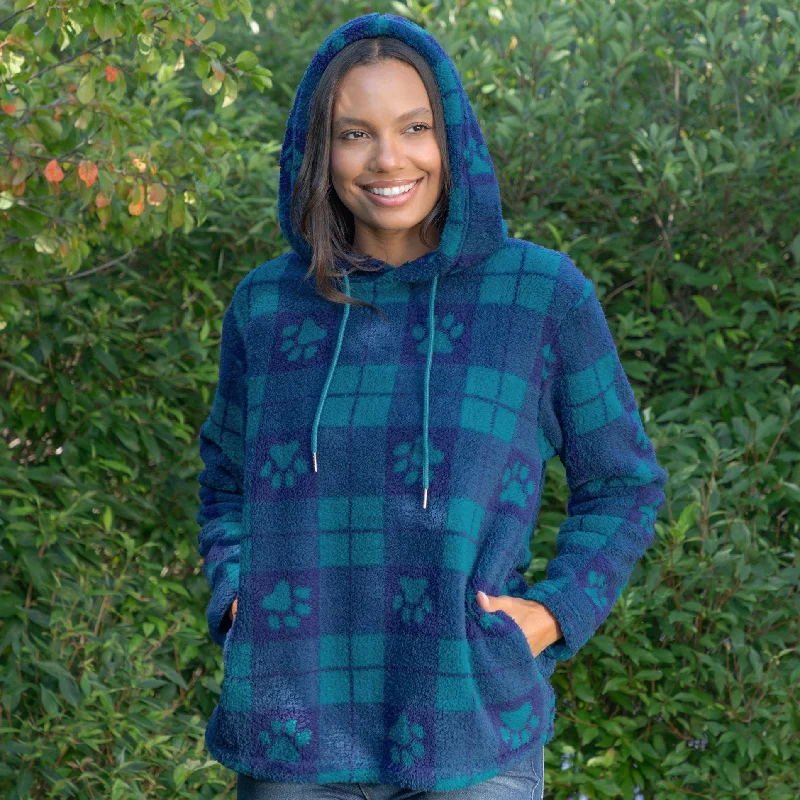 Large Check Plaid Paws Plush Sherpa Fleece Hoodie Hoodie with Zipper Placket Modern Functional