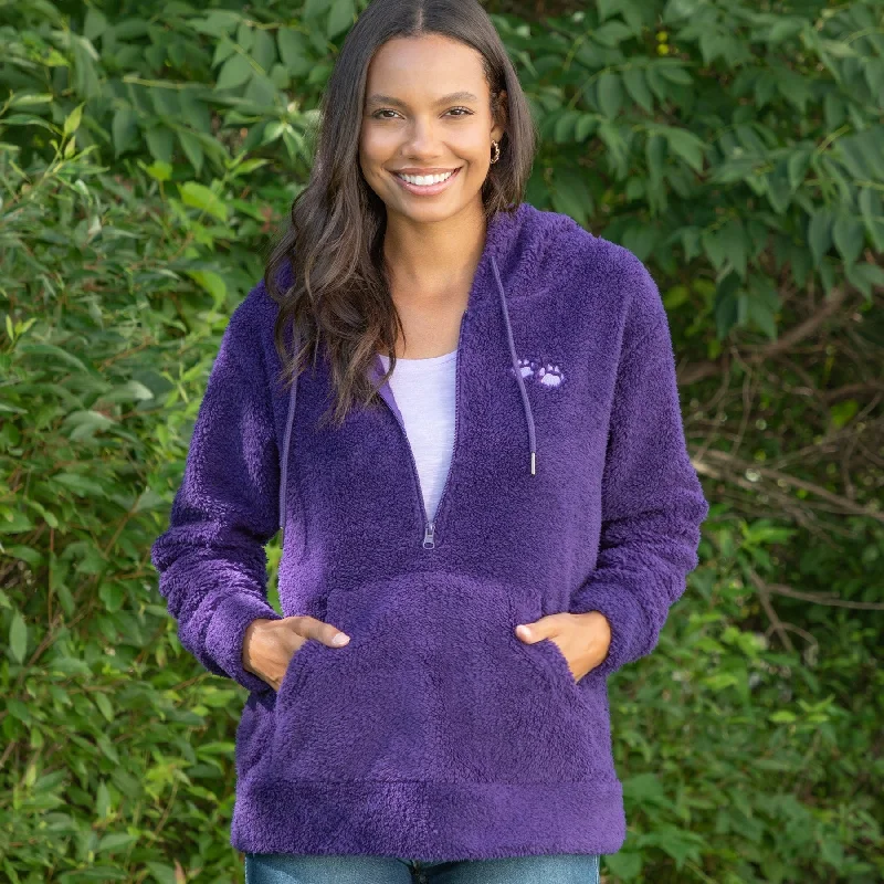 Purple Paws Plush Sherpa Fleece Quarter Zip Hoodie Hoodie with Elastic Cuffs Stretchable Comfortable