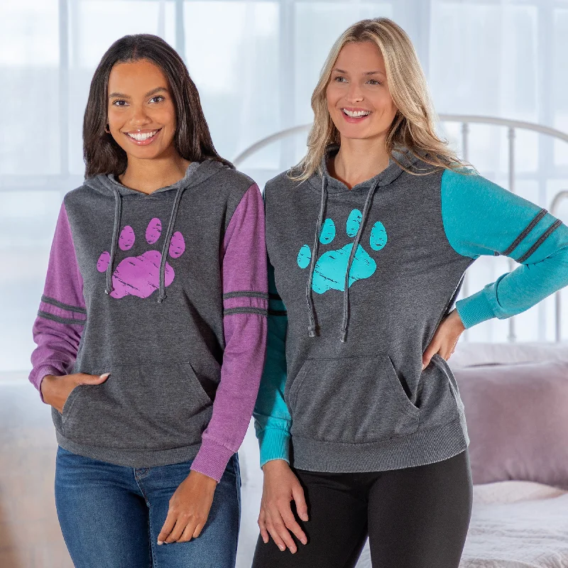 Purple Paw Stripe Burnout Pullover Hoodie Hoodie with V-Neck Classic Versatile