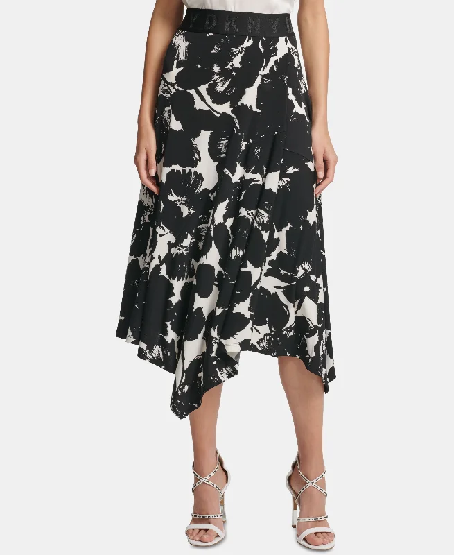 DKNY Asymmetrical Floral Print Skirt zip skirt side