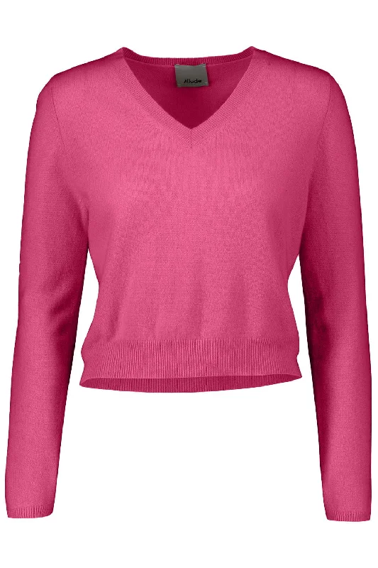 V-Sweater - Hot Pink High Neck Crew Neck V-Neck