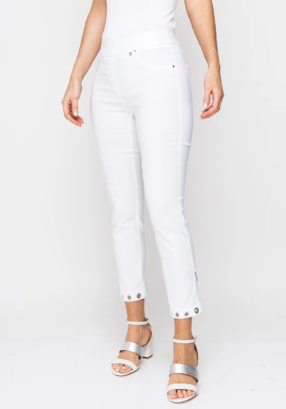 Robell Rose 09 Rivet Trim Cropped Trousers, White Trousers cozy comfortable