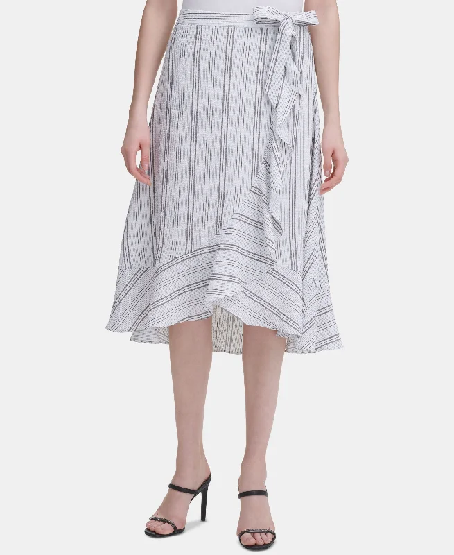 Calvin Klein Ruffled Striped Midi Skirt ribbed skirt waist