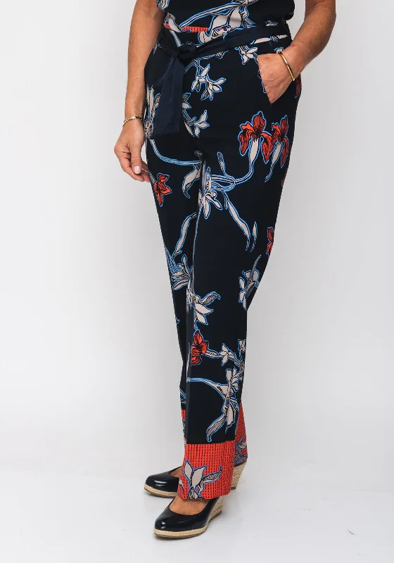 Bianca Floral Relaxed Fit Trousers, Navy Multi Trousers versatile all-occasion