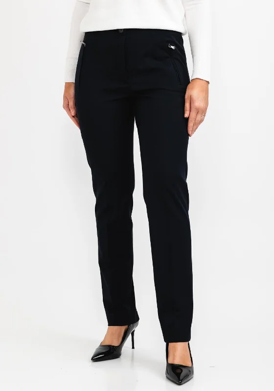 Zerres Jane Zip Pocket Slim Trousers, Navy Trousers Versatile Stylish