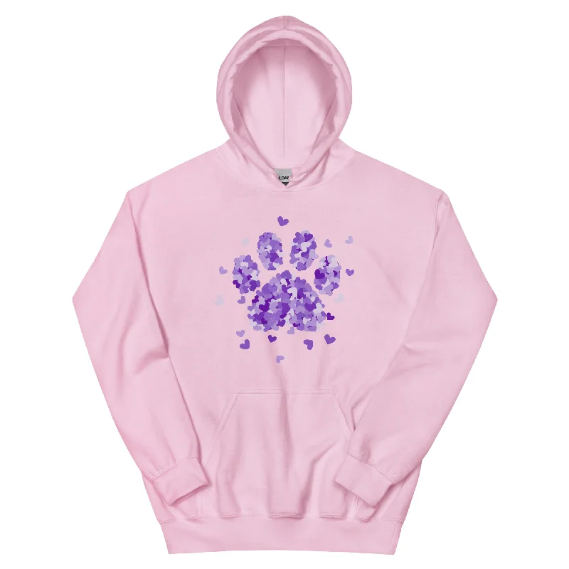 Purple Paw Print of Hearts Hoodie Hoodie with Front Slit Layering Stylish