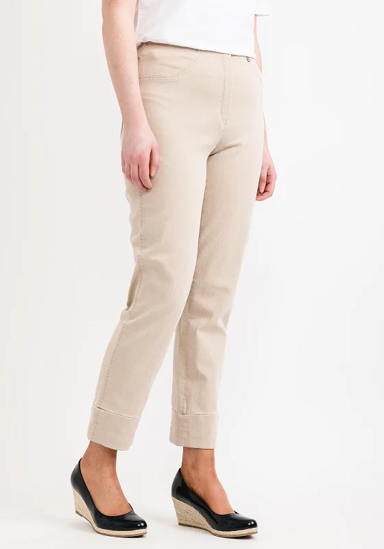 Robell Bella 09 Ankle Grazer Denim Look Trousers, Beige Trousers Vintage Classic