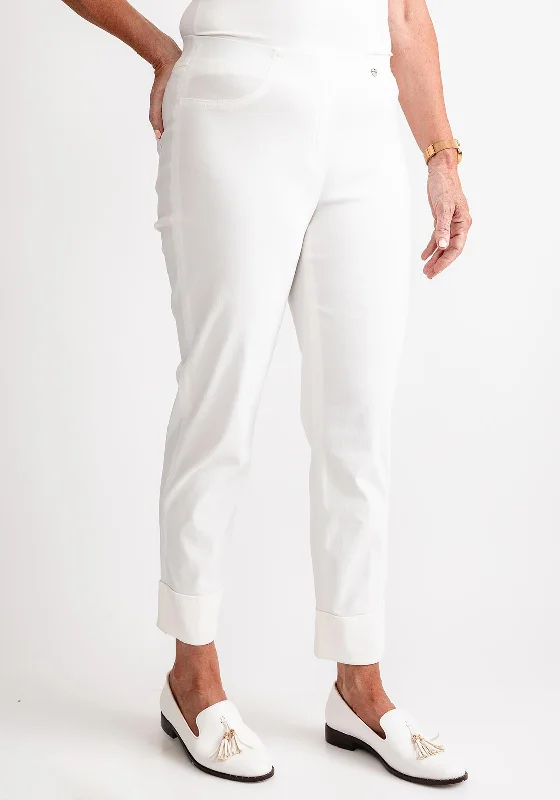 Robell Bella 09 Turn Up Ankle Grazer Trousers, Cream Trousers Occasion Special