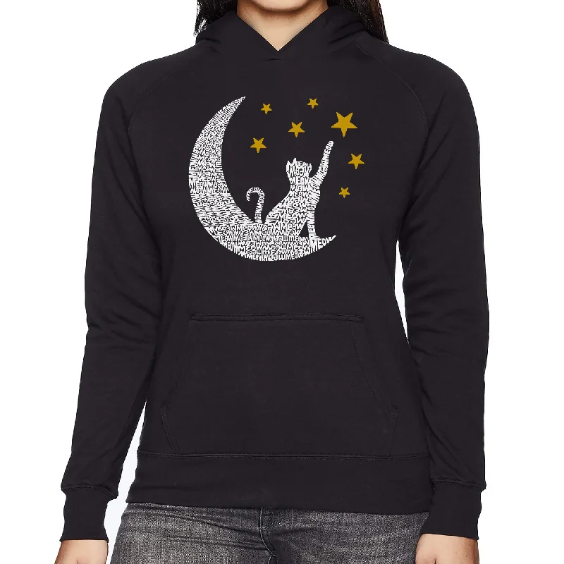 Cat Moon - Women's Word Art Hooded Sweatshirt Hoodie with Sequins Glamorous Eye-catching